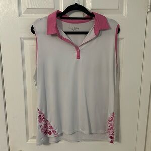 Women’s Golf Polo White with Floral Hawaiian Design XL